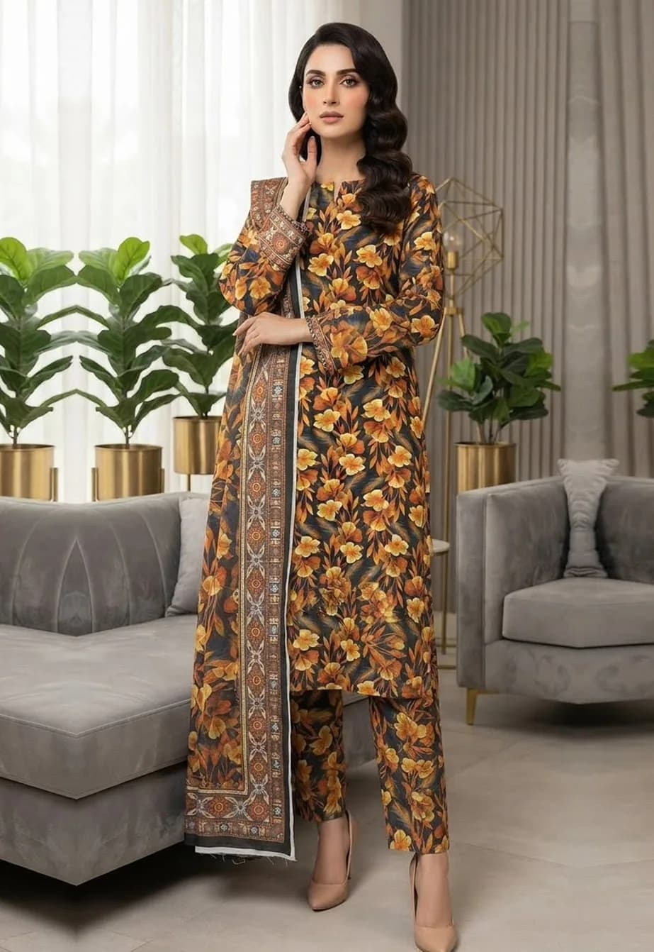Kahruba — unstitched three-piece in khaddar